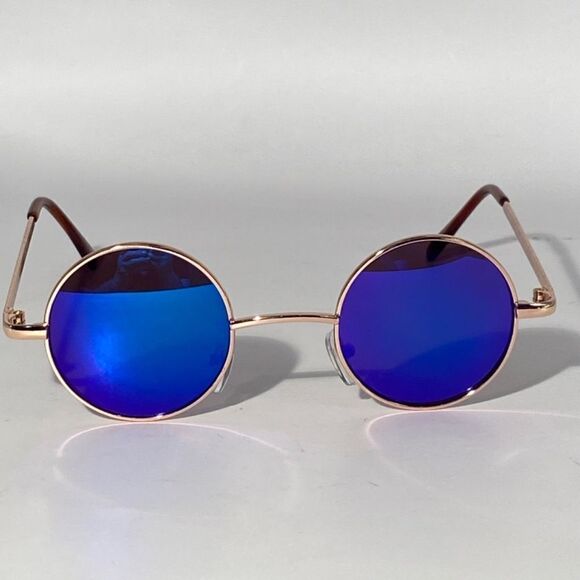 1078 John Lennon Round Blue Mirrored Sunglasses Metal Frames New - Picture 3 of 9